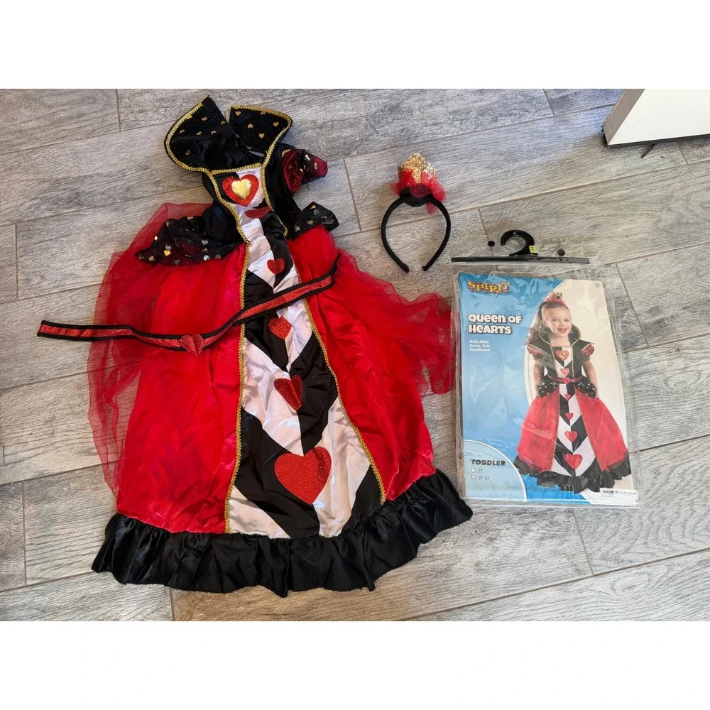 Spirit Halloween Queen of Hearts Costume 3T 4T Alice Wonderland Toddler Girls